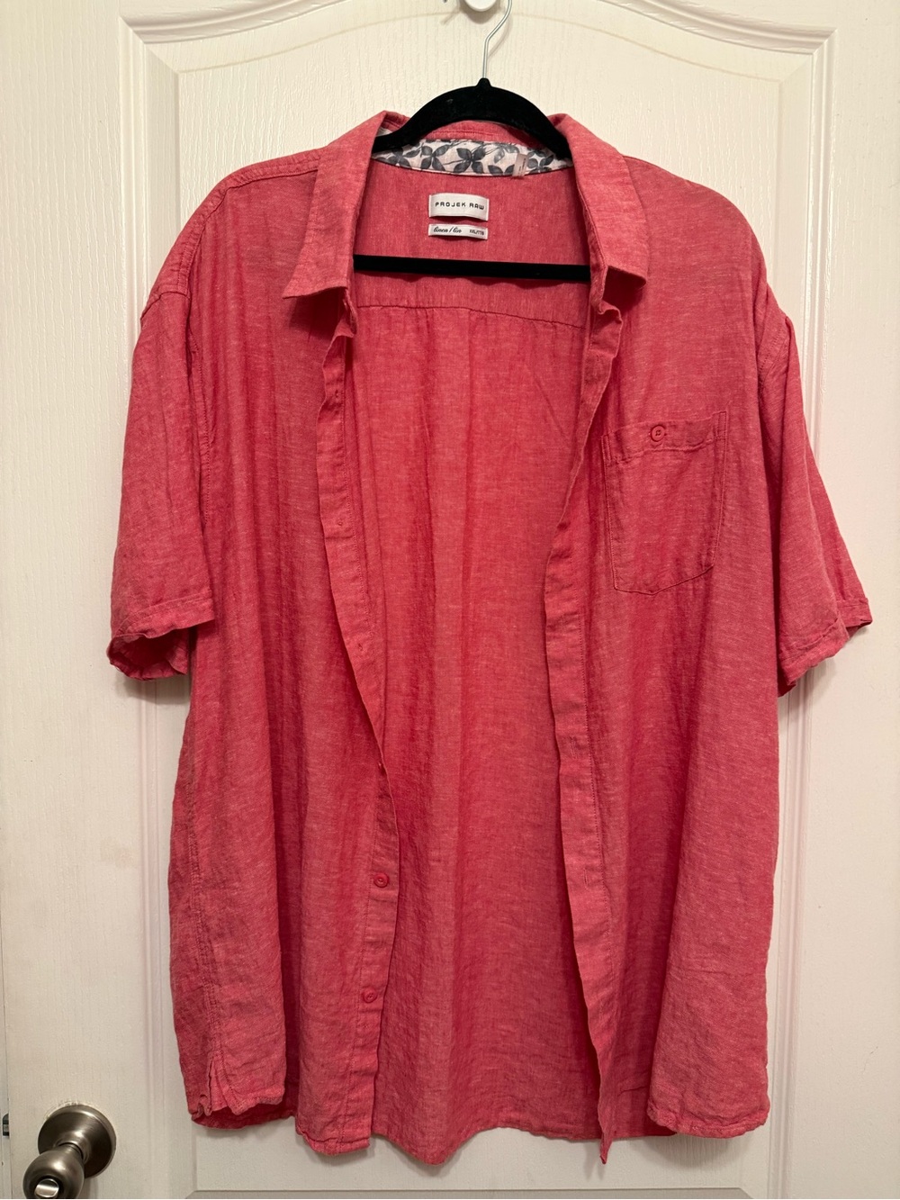Projek Raw Salmon Pink Linen Shirt Men's XXL Short Sleeve Summer Beach Camp